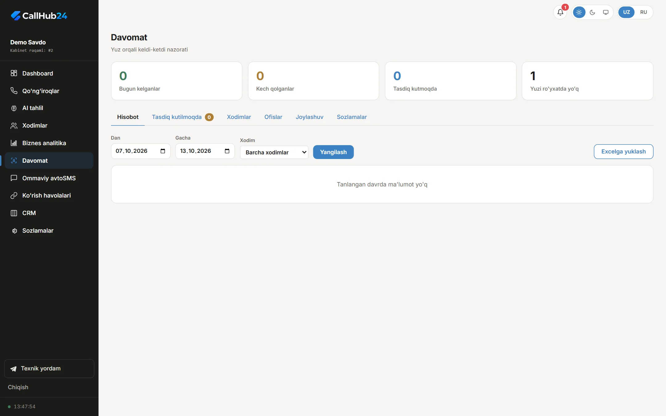 Xodimlar davomati — CallHub24